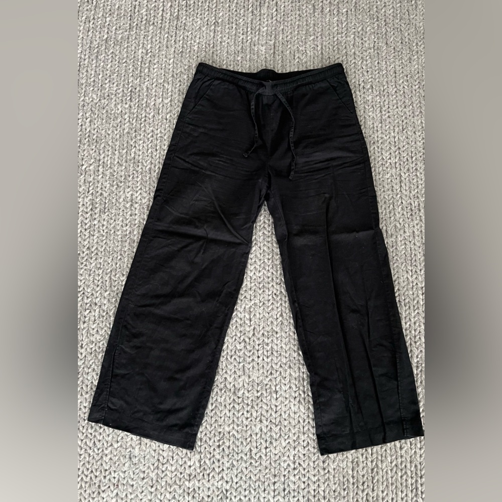 Saks fifth Avenue, Black Linen Drawstring wide leg pants, size xl